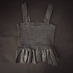 NWT Impeccable Pig  Black Faux Leather Ruffled Tube Top with straps